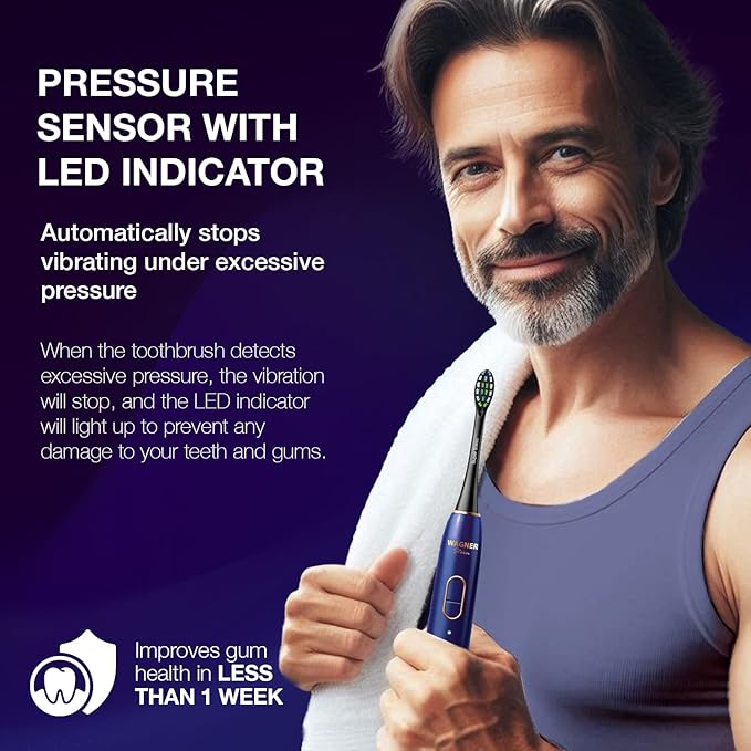 Wagner Stern IntelliBrush Series Whitening Electric Toothbrush with Pressure Sensor. Offers 4 Brushing Modes 3 intensities 8 Soft Brush Heads and a Luxury Travel case.