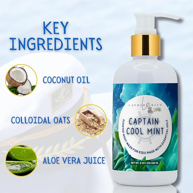 Kids Body Wash – Plant Based Gentle Moisturizer with Shea Butter – Safe for Sensitive Skin – Captain Cool Mist – 3 Pack (8 oz Each)
