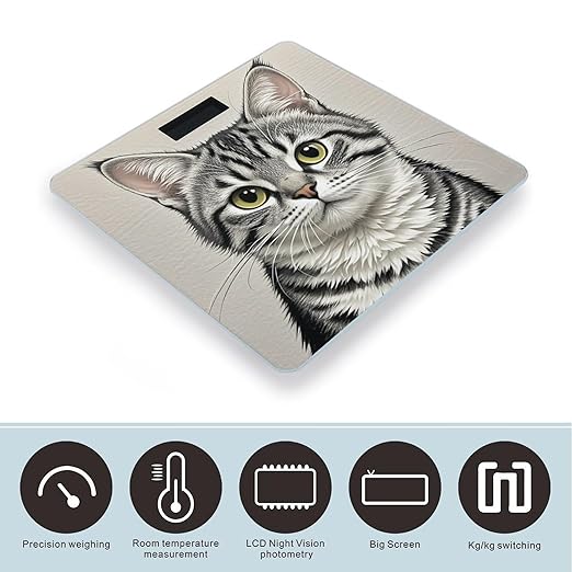 Pencil Style Cat Scale for Body Weight Digital Bathroom Scale Toughened Glass High Precision Scales for Body Weight with Large LCD Backlight Display Weight Scales