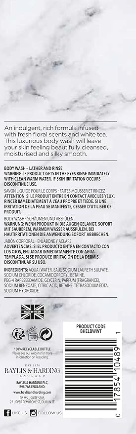 Baylis &amp Harding Liquid Body Wash Soap Elements White Tea &amp Neroli 16.9oz/500ml (4-Pack)