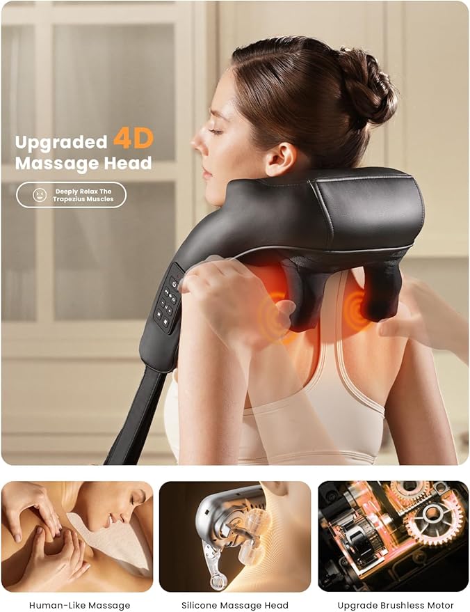 Cordless Neck and Back Massager with Heat Upgarded Adjustable Width Electric Deep Tissue 4D Kneading Massage Shiatsu Shoulder Massage Pillow for Body Muscle Pain Relief Gifts for Mom Dad