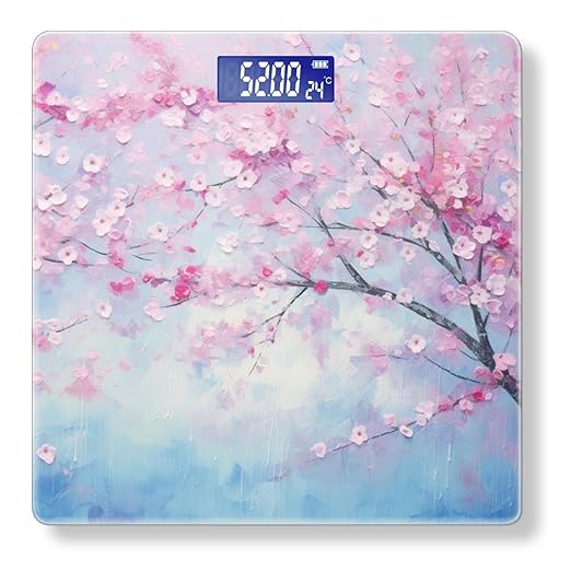 Digital Scale for Body Weight Highly Precision Bathroom Weight Scale 400 lbs with Backlit Display Personalized Scale for Home-Pink Cherry Blossom Tree with Light Blue Sky