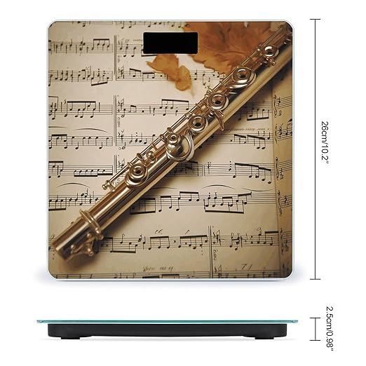 Flute Music Scale for Body Weight Anti-Slip Tempered Glass Digital Bathroom Scales Clear LCD Display Weighing Scale Safe Rounded Corners Smart Scales
