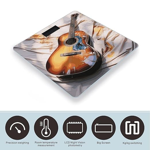 Watercolor Acoustic Guitar Bathroom Scale Weight Scale for Body WeightHighly Accurate Digital Weighing Machine Clear LED Display Digital Bathroom Body Scale 400lb/182kg