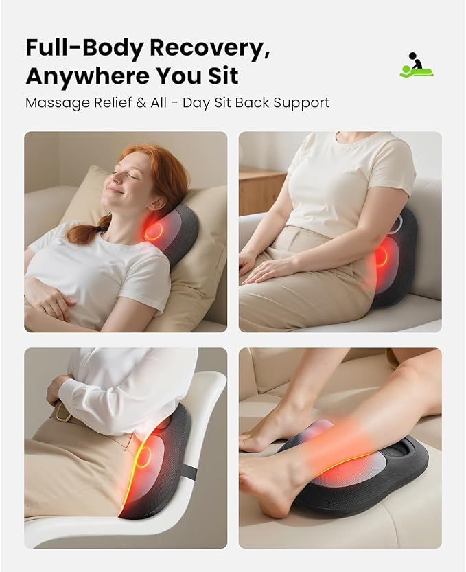 BOB AND BRAD Cordless Back and Neck Massager with Heat FSA Eligible HSA 4D Shiatsu Massage Pillow for Pain Relief Deep Tissue 6H Battery Gift for Stress Relief at Home Office &amp Car