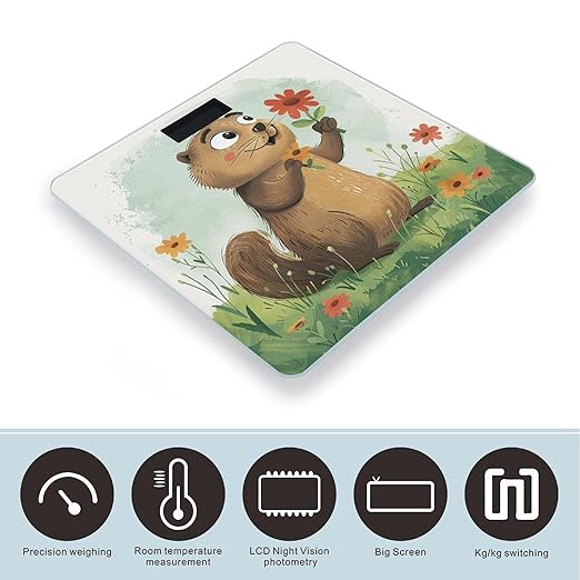 Digital Bathroom Scale for Body Weight Scale with Bright LCD Display High Accuracy Step-On Technology Auto On/Off Groundhog Holding Flower Digital Scales 400 Lbs /180kg
