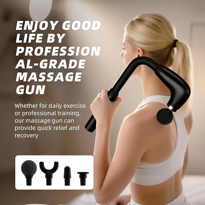Massage Gun with Upgraded Extension HandleBack Massage Gun Deep TissueBack Massager for Pain Relief for Muscles Neck Shoulders Waist Arm Legs Foot4 Replaceable Heads &amp 9 Speeds (Black)