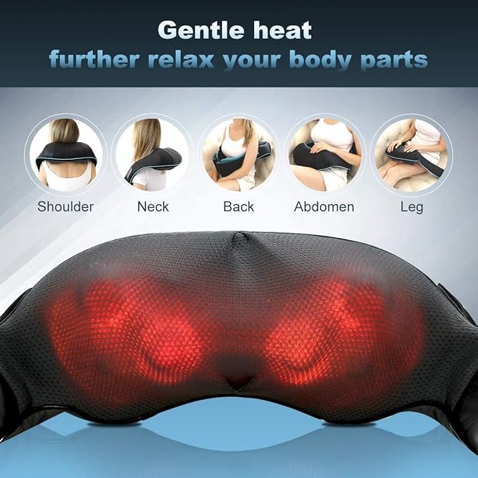 GaRcan Neck- Shiatsu Shoulder Massager - Electric Deep Kneading Massage with Heat for Muscle Relief Tired Back Neck Shoulder &amp Legs