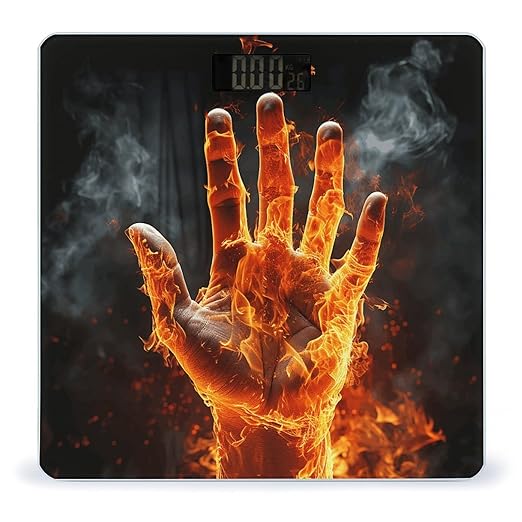 Fire Flame Hand Bathroom Scale Rounded Smart Scale for Body Weight Automatic Power On/Off Weight Scales Accurate Bathroom Digital Scales for Pet Home Bedroom Kitchen