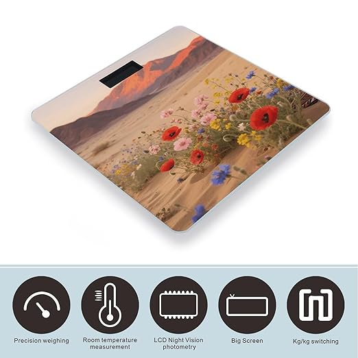 Desert Daisies Weight Scale Large Digital Bathroom Scales with Bright LED Display Non Slip Digital Scale and Step On Fashion Weighing Machine for Body