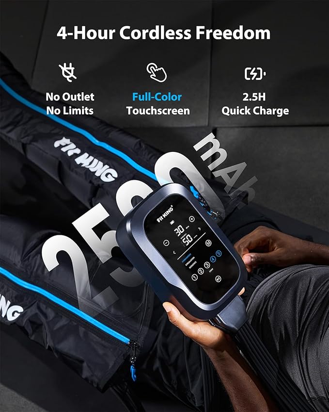 FIT KING Upgraded Leg Massager Recovery Boots Professional Air Compression Recovery System for Circulation &amp Fast Athlete Recovery Cordless Rechargeable Compression Boots (Large)
