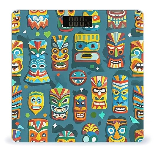 Digital Bathroom Scale for Body Weight Scale with Bright LCD Display High Accuracy Step-On Technology Auto On/Off Colorful Tiki Mask Pattern Digital Scales 400 Lbs /180kg