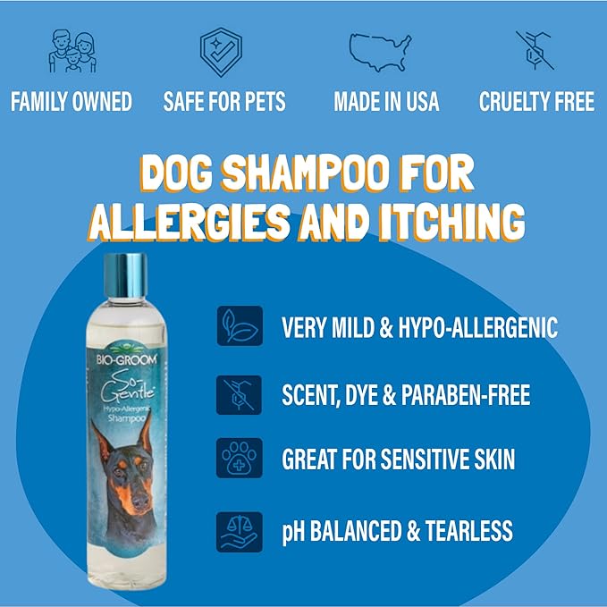 Bio-Groom So-Gentle Hypoallergenic Dog Shampoo - Tearless Cat &amp Dog Bathing Supplies Puppy Shampoo for Gentle Skin Cruelty-Free Made in USA Tear-Free Dog Products - 1 Gallon