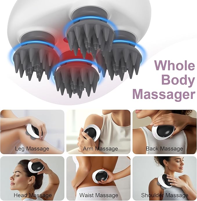 Electric Scalp Massager Portable Head Stress RelaxIPX7 Waterproof Rechargeable Head Massager Scalp Stress Relax Body for Deep Cleansing Relief Hair Growth (Black)