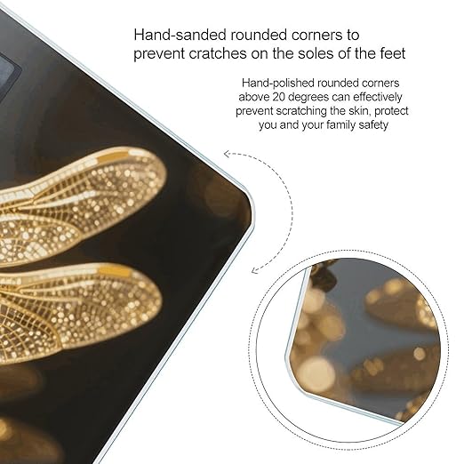 Gold Exquisite Dragonfly Scale for Body Weight Sturdy Tempered Glass Weighing Scales with LCD Display Accurate Digital Bathroom Scale Convenient Body Fat Smart Scales Easy Read