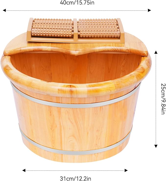Wooden Foot Bath Bucket with Massager &amp lid Thickened Wood Foot Tub Spa Soaking Tub for Relaxation Wooden Foots Basin Set for Comfort Home Spa Experience
