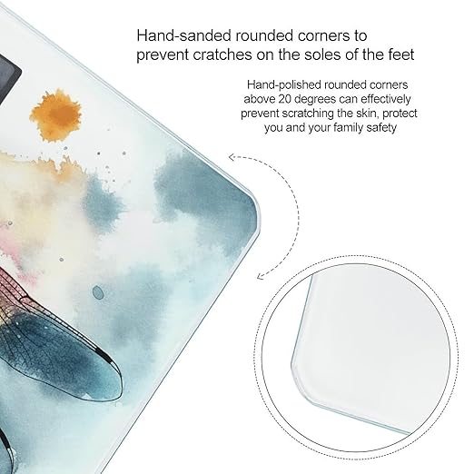 Watercolour Dragonfly Bathroom Scale Rounded Smart Scale for Body Weight Automatic Power On/Off Weight Scales Accurate Bathroom Digital Scales for Pet Home Bedroom Kitchen