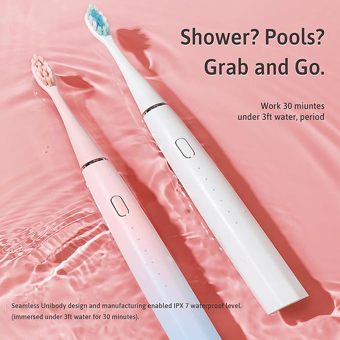 Oday N9000 Sonic Electric Toothbrush 90% End-Rounding 10 YR Warranty 2000 mAh Battery (180 Days) IPX7 Waterproof 43000 VPM (2nd Gen. 3S Sonic Motor) 5 Modes with Smart Timer 6 Brush Heads
