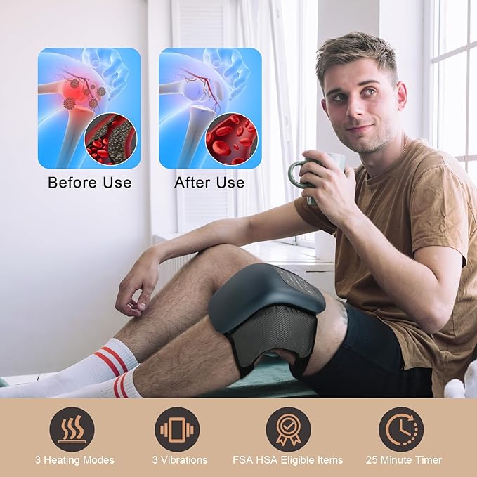 Knee Massager with Heat LED Screen and Vibration Cordless Knee Massager with Adjustable Straps and Timer