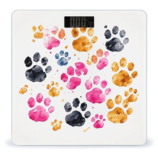 Colorful Dog Paws Bathroom Scale for Body Weight 400 Lb Weight Scale with High Precision Sensors Tempered Glass Highly Accurate Digital Weighing Machine for People