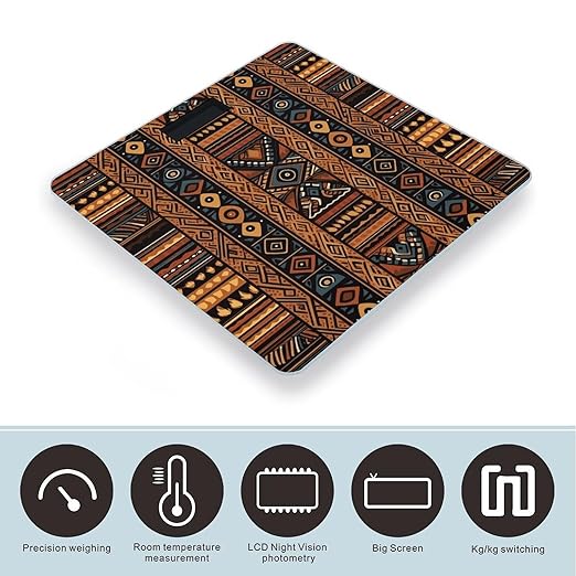 Traditional African Design Pattern Bathroom Scale for Body Weight Bathroom Weighing Scale with Backlit LCD Display Highly Accurate Measures Weight Up to 180kg