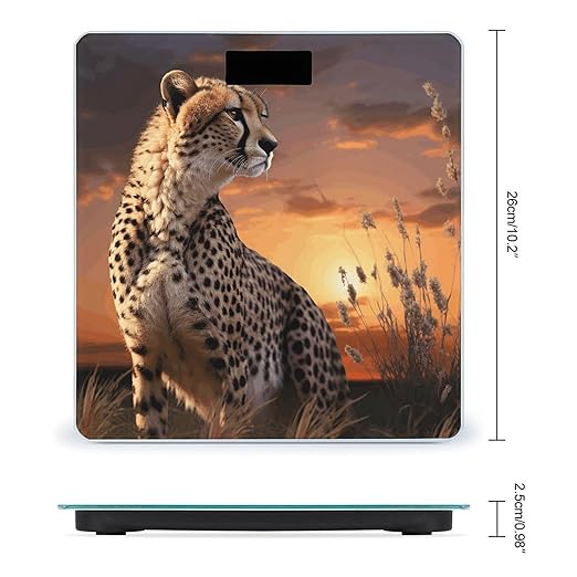 Cheetah Looking Out Over Savanna with Sunset Digital Bathroom Scale for Body Weight Weighing Scale with Backlit LCD Display High Precision Measurements &amp Measures Weight Up to 180kg