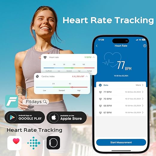 Lepulse Smart Body Fat Scale with Heart Rate 4.68 Large Display BMI Scale 20 Body Composition Metrics: Muscle Mass Body Fat Percentage Bluetooth Digital Bathroom Scale with App for Home Fitness