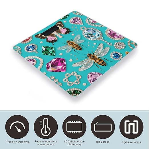 Digital Bathroom Scale for Body Weight Scale with Bright LCD Display High Accuracy Step-On Technology Auto On/Off Jewel Insect Pattern Digital Scales 400 Lbs /180kg