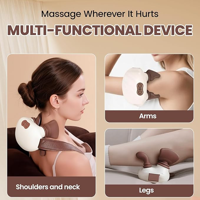Neck Massager with HeatCordless Electric Shiatsu Neck and Back Massager 3 Speeds 2 Heat SettingsPortable Heated Neck Massager4D Kneading Neck and for Muscle Relax (White + Khaki)