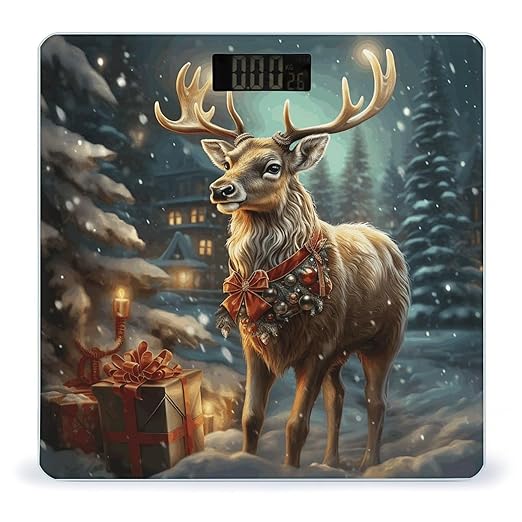 Christmas Gift Reindeer Scale for Body Weight Safe Rounded Corners Tempered Glass Digital Bathroom Scale LED Display 400lb Capacity Weight Scales with High Precision Sensors