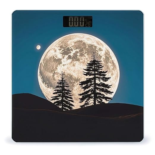 Pine Trees of The Moon Scale for Body Weight Highly Accurate Digital Bathroom Electronic Weighing Machine for People LCD Display Large Size Tempered Glass for Safe Home Use