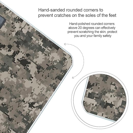 Army Digital Camouflage Scale for Body Weight Anti-Slip Sturdy Tempered Glass Weighing Machine Highly Digital Accurate Bright LCD Bathroom Scale for Household Gift