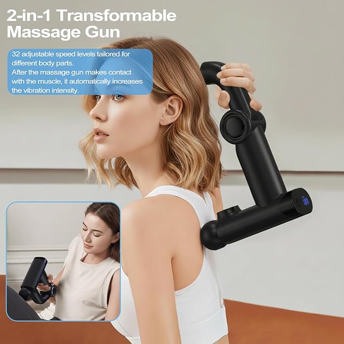 Foldable Massage Gun with Upgraded Extension Handle 32 Speeds Massage Gun Deep Tissue - Back Massager for Pain Relief Deep Tissue Muscles/Neck/Shoulders/Waist/Legs Massager