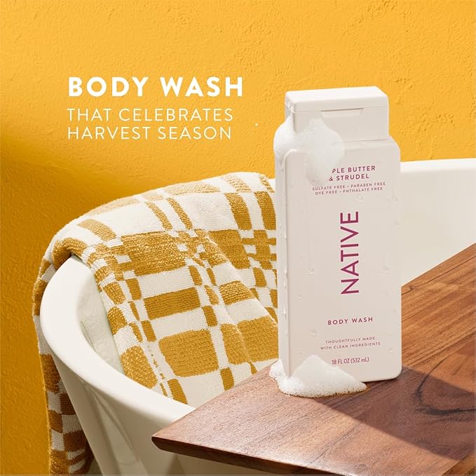 Native Body Wash with Naturally Derived Ingredients - Apple Butter and Strudel - For Women &amp Men Sulfate Paraben &amp Dye Free Leaving Skin Soft and Hydrating | Fall Bundle 18 oz - 2Pk