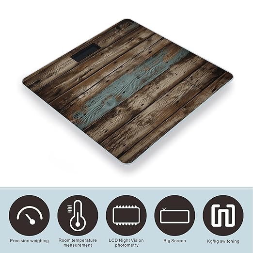 Rustic Old Barn Wood Scale for Body Weight Accurate Digital Bathroom Scale Toughened Glass High Precision Scales Smart Weight Scales with Large LCD Backlight Display Weighing Machine