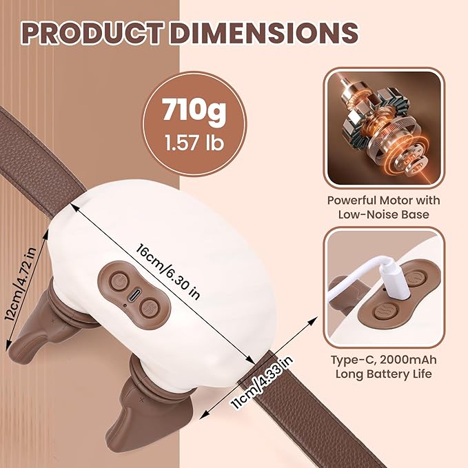 Neck Massager with HeatCordless Electric Shiatsu Neck and Back Massager 3 Speeds 2 Heat SettingsPortable Heated Neck Massager4D Kneading Neck and for Muscle Relax (White + Khaki)