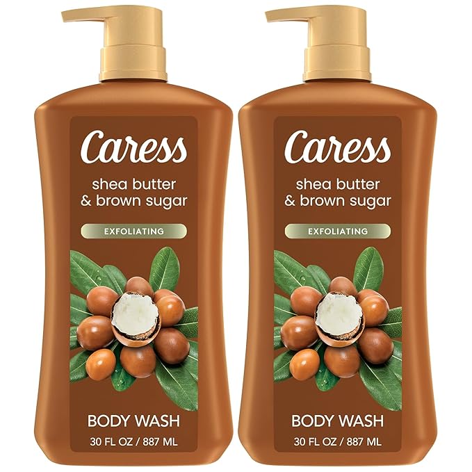 Caress Body Wash Shea Butter &amp Brown Sugar 2-Pack Moisturizing Body Wash for Gorgeous Radiant Skin Exfoliating Body Soap Liquid 30 Fl Oz