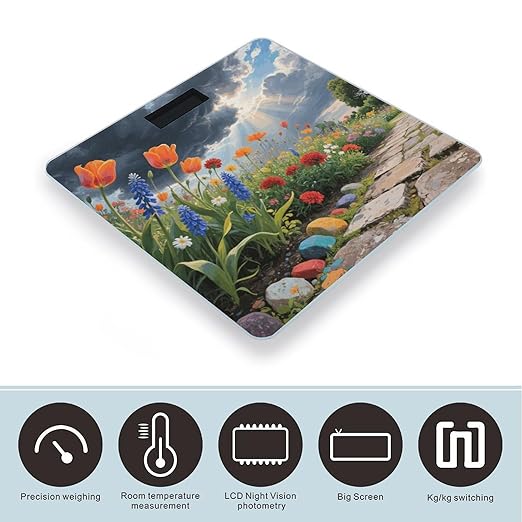 Modern Vintage Floral Weight Scale Large Digital Bathroom Scales with Bright LED Display Non Slip Digital Scale and Step On Fashion Weighing Machine for Body