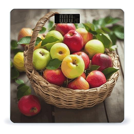 Yellow Green Red Fruits in A Basket Scale for Body Weight Sturdy Tempered Glass Weighing Scales with LCD Display Accurate Digital Bathroom Scale Convenient Body Fat Smart Scales 400lb