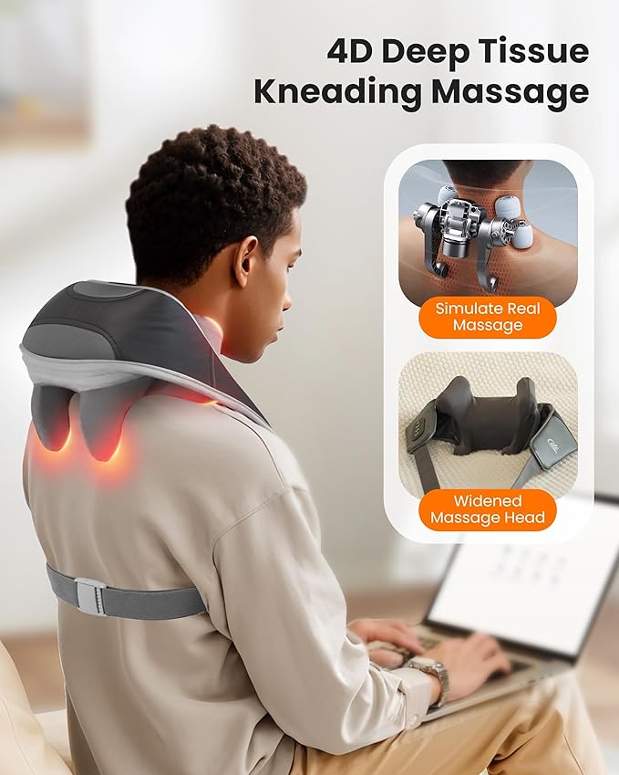 CILI Cordless Massager for Pain Relief Deep Tissue Shiatsu Neck Back Massager for Pain Relief 3 Heating Areas &amp Adjustable Straps Gifts for Him/Her
