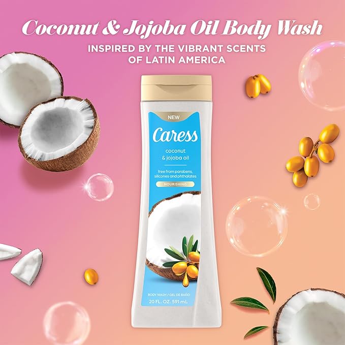 Caress Body Wash Nourishing Coconut &amp Jojoba Oil 2-Pack – Bath &amp Shower Essentials for Soft Smooth Skin 20 Oz Ea