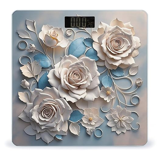 Rose Elegant Decorative Floral Bathroom Scale for Body Weight LCD Display Digital Bathroom Scale Tempered Glass Bathroom Weight Scales Fashion Smart Scales for Home Bedroom 400 Lb