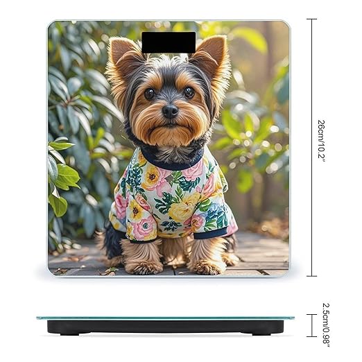 Yorkie Floral Bathroom Scale for Body Weight with High Precision Large LCD Backlight Display Digital Weighing Scale with BMI Capacity Up to 180kg
