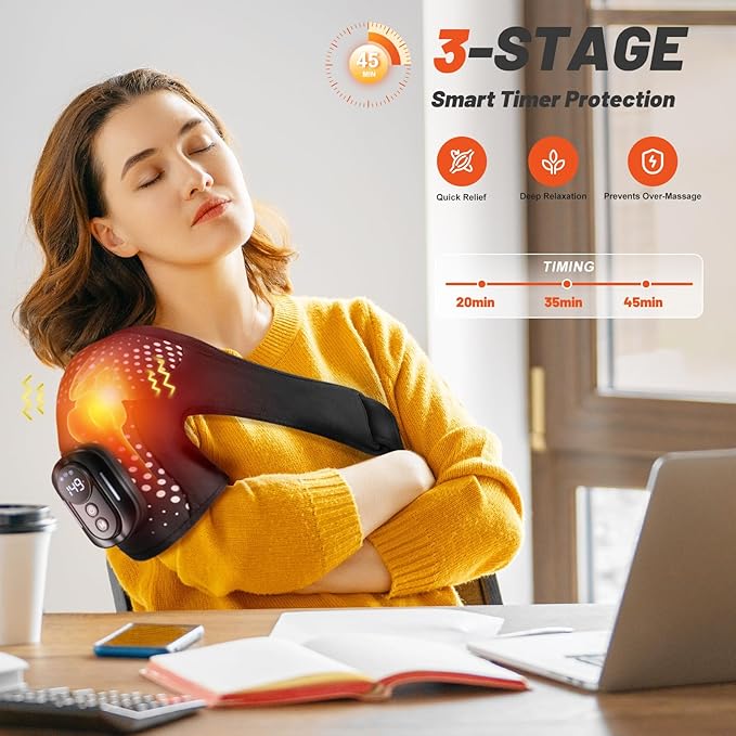 Cordless Shoulder Heating Pad with Massager with Detachable RemoteShoulder Massage Wrap with 6 Heating Levels 5 Vibration Modes Rotator Massager for Pain Relieffor Men &amp Women