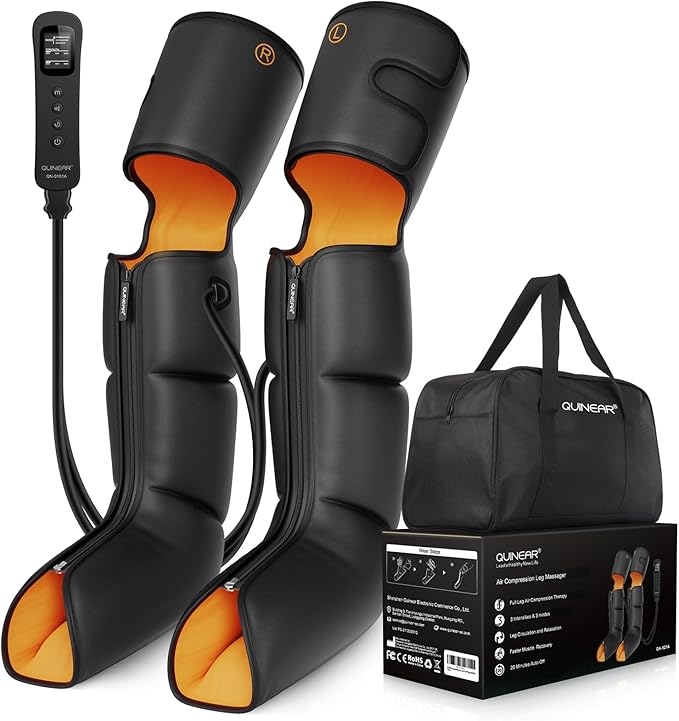 QUINEAR Leg Massager with Compression 3-in-1 Foot Calf &amp Thigh Massager and Compression Therapy with Timer Leg Massage Boots for Athletes