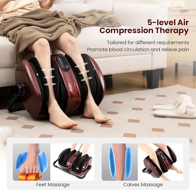 ARLIME Foot Massager with Heat Deep Kneading Shiatsu Feet Massager Machine with Compression Muscle Arm Relaxation Gifts for Elder Men Women (Red)