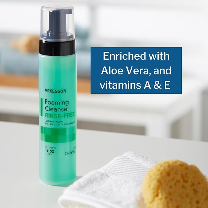 McKesson Rinse-Free Foam Cleanser with Aloe 9 oz [12 Count] Vitamin A and E - Body Wash &amp Shampoo for Elderly Hospital Grade Cucumber Melon