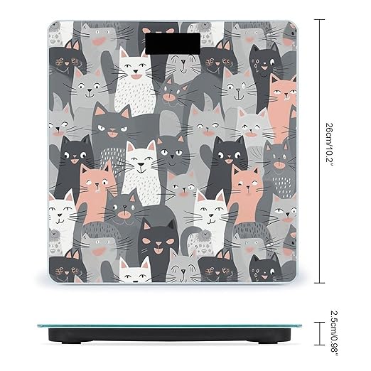 Cute Funny Grey Cats Pattern Scale for Body Weight Smart Scales Digital Bathroom Scale High Precision Weighing Scales with Large Display Weighing Machine for People