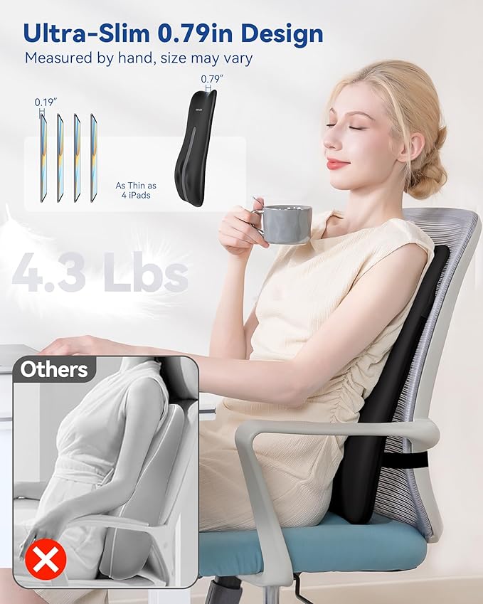 KingPavonini Back Massager for Pain Relief Deep Tissue Up-Down Rolling &amp Ultra-Slim Shiatsu Back Massager with Cushion Layer Lower Back Massage for Chair Home Office Gift for Men Women