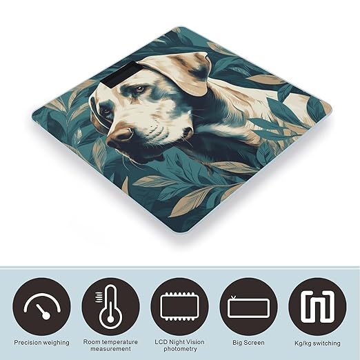 Dog in Leaves Scale for Body Weight Accurate Digital Bathroom Scale Toughened Glass High Precision Scales Smart Weight Scales with Large LCD Backlight Display Weighing Machine